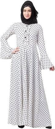 BT - Being Traditional Women’s Polka Dotted Long Maxi White Abaya Dress with Long Sleeves & Side Pocket अबया