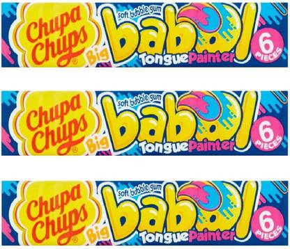 Chupa Chups Big Babol Tongue Painter Flavour Bubble Gum (Pack of 3),Each 27.5g Blue Raspberry Chewing Gum