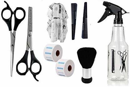 Ajora Combo Of Hair Cutting Sheet, Comb Set, Scissor set, Hair dusting brush, Spray Bottle & Neck paper roll