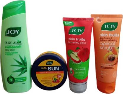 Joy Pure Aloe Multi Body Lotion-100ml+Sunblock & anti-tan UVA+UVB Protection cream 50ml+Face Wash-50 ml+ Apricot Scrub-50 ml