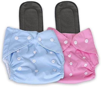 Stakipo Small Cloth Button Diaper Combo - 2 diaper with black insert (pink skyblue)