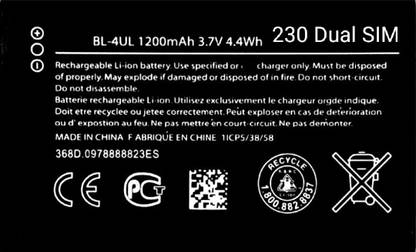 MATSV Mobile Battery For  Nokia 230 Dual SIM / BL4UL
