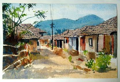 Digital Painting Indian village The India Satire poste wallpaper on fine art paper 13x19 Fine Art Print