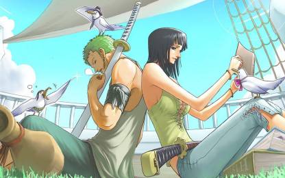 Anime nico robin one piece roronoa zoro Wall Poster Paper Print Wall Poster Print on Art Paper 13x19 Inches Paper Print