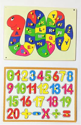 jaraglobal Snake Alphabet (A to Z) Letters & 1 to 20 Number Wooden Puzzle Board with knob