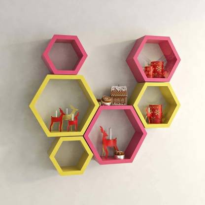 Dazzling Decor Hexagonal Shape Floating Wall Mounted Shelf MDF (Medium Density Fiber) Wall Shelf
