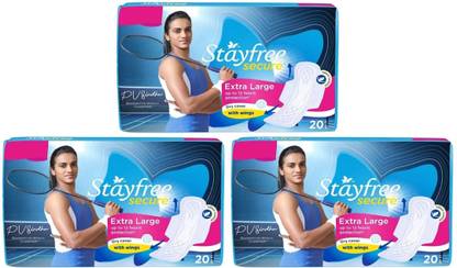 STAYFREE Secure Cottony Extra Large XL ( 20+20+20 pads ) Sanitary Pad