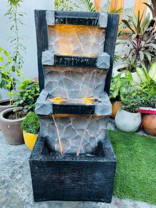 RajputE Wall Shape Water Fountain 3 Layer Decor Item Grey Size-3.3Ft Decorative Showpiece  -  59 cm