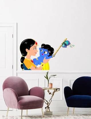 Decor studio 43 cm beautiful baby krishna & yashoda wall sticker Self Adhesive Sticker