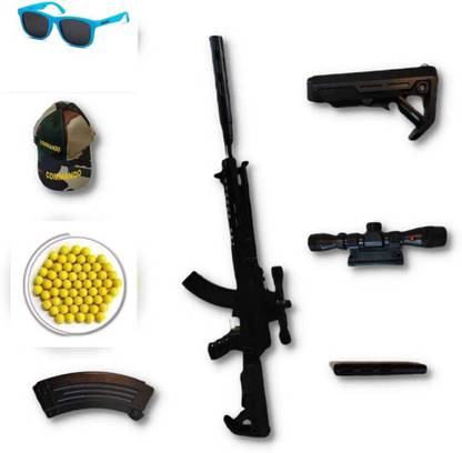 ZillionBillion 007 toy gun ak 47 with laser light cap googles and bb bullets Diwali Gun