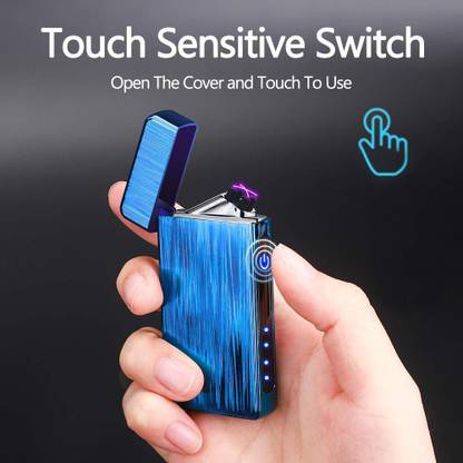 Triangle Ant ™Finger Touch Switch Electronic LED Windproof Rechargeable USB Double Arc BLUE DOUBLE ARC_ LIGHTER Cigarette Lighter