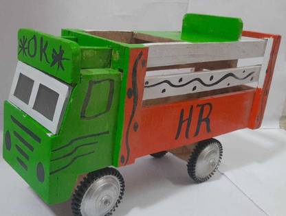 Bajrangwooden Toys Wooden Truck, Toy Truck for Kids (Orange & Green)