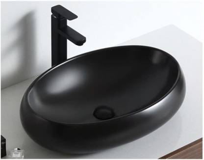 Inart Wash Basin Vessel Sink For Bathroom 24 X 16 6 Inch Black Matt Finish Table Top In India - 24 X 16 Bathroom Sink