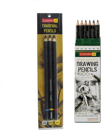 Camlin 6 shade Graphite pencil with 3 pcs Charcoal pencil