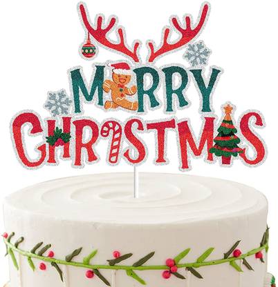 Festiko Festiko Merry Christmas Cake Topper Green Red Glit Cake Topper