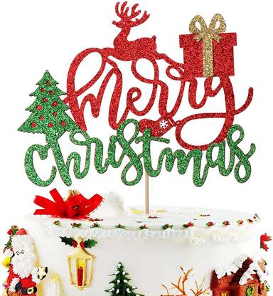 Festiko Festiko Merry Christmas Cake Topper Santa Reindeer Cake Topper