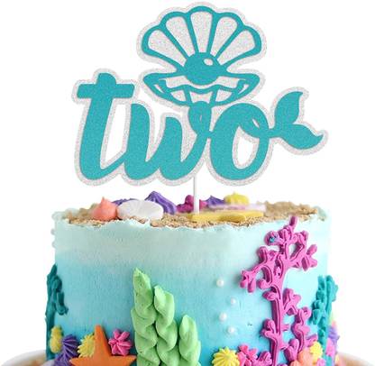Festiko Festiko Two Mermaid Shell Happy 2nd Birthday Cake Cake Topper