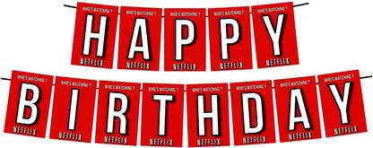 Balloonistics Netflix Theme Happy Birthday Banner for Background and Party Decorations Banner