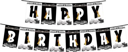 Balloonistics Chess Theme Happy Birthday Banner for Background and Party Decorations Banner