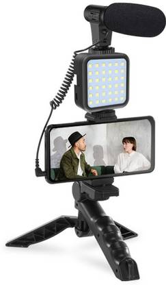 Alchiko Mini Live Streaming Tripod & LED Kit Flexible 360 Rotation with Shotgun Mic 250 lx Camera LED Light