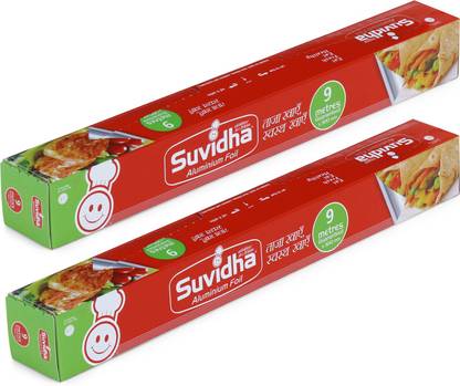 SUVIDHA Aluminium Foil for Kitchen 9 meter Pack of 2- 10.5 micron thick Kitchen Roll Aluminium Foil