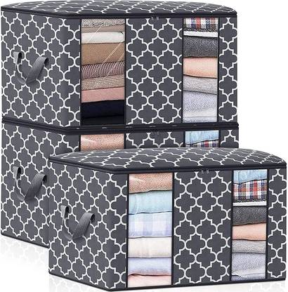HOUSE OF QUIRK Containers Storage Bags Large Blanket Clothes Organization-Grey-Pack Of 3 SB_L_LANTERN_GREY