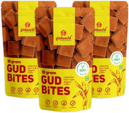 Gudworld 10 GRAM GUD BITES/JAGGERY CUBES (PACK OF 3) Block Jaggery