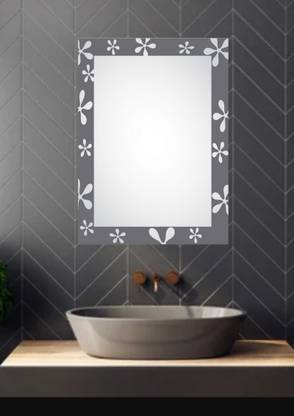 windowera Designer Flower Etching Mirror Decorative Mirror