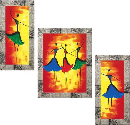 Indianara Set of 3 Modren Art Framed Art Painting (4099MW) without glass Digital Reprint 13 inch x 10.2 inch Painting