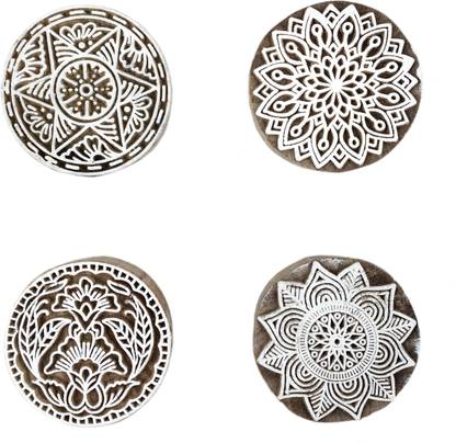 Global Art Traders Handcrafted Indian Mandala Art Round Shape Fabric Printing Block (4pcs) Printing Blocks