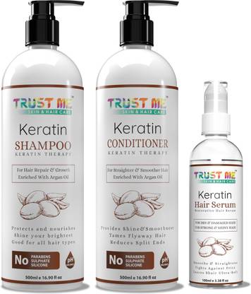 TRUST ME 3 In 1 Combo Of Keratin Hair Shampoo, Conditioner (500ml) & Serum (100ml)