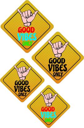 HindK 10.16 cm Good vibes Sticker Pack Of 4 | GOOD VIBES ONLY|WaterProof Sticker Car & Bikes Self Adhesive Sticker
