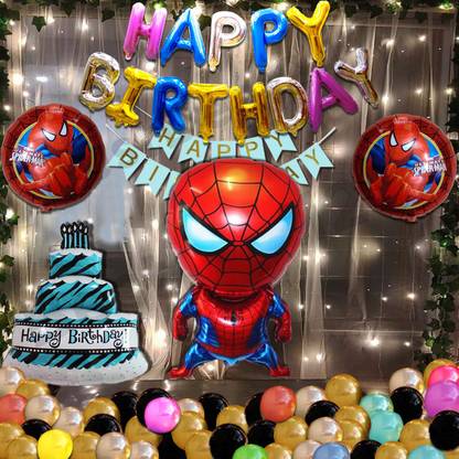 BestDeal247 Printed Spiderman Boy Birthday Combo With Cake, Printed Balloons, Balloons and Light Balloon