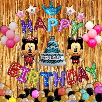 Prihit Mickey and Minnie Mouse Boy Birthday Combo With Cake, Stars, Balloons, Curtains