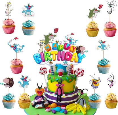 Prihit Oggy & The Cockroaches Birthday Supplies Cartoon Theme Decoration(Pack of 11)