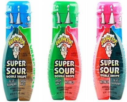 Warheads Super Sour Double Drop Candy Combo (Pack of 3) Green Apple, Watermelon, Blue Raspberry Sour Candy