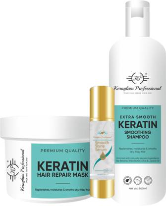 Keraglam Professional Keratin Smoothing Shampoo, Hair Mask and Hair Serum (Combo Kit)