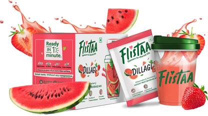FLISTAA Strawberry n Watermelon Fruit Juice Powder Instant Drink Mix 12 Sachets 1 Shaker