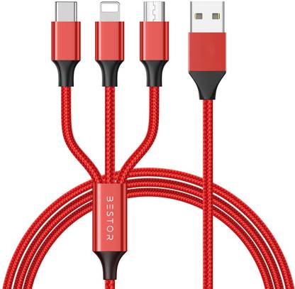 Bestor USB Type C Cable 2 A 1.2 m Multi Charging Cable 4ft 3 in 1 Nylon Braided Multiple Fast for Android, iOS and Devices USB Port Connectors Tablets And More