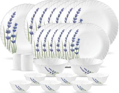 LAOPALA Pack of 23 Opalware EL {Dinner plate 10"(6 pcs) || Quarter plate 7.1"(6 pcs) || Round Rice plate 11"(1 pcs) || Serving bowl 850ml/ 6.5”(2 Pcs) || Veg bowl 175ml/4.3”(6 Pcs) || Salt & Pepper Pot 1.6"(2 pcs)} Dinner Set