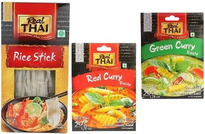 Real Thai Rice Stick5mm375g&Red&GreenCurryPaste50gm(Pack of 2)Imported Combo