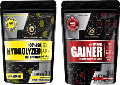 Coreblaze Nutrition Whey Effective 100% Raw ISO Whey Protein Hydrolyzed (90%) (Hydro + Mass Gainer) Combo