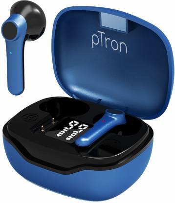 PTron Basspods 281 In-Ear True Wireless Bluetooth 5.1 Headphones with Deep Bass, Touch Control, IPX4 Sweat/Water-Resistant, Stereo Calling & Passive Noise Canceling Earbuds (Black/Blue) Bluetooth Headset