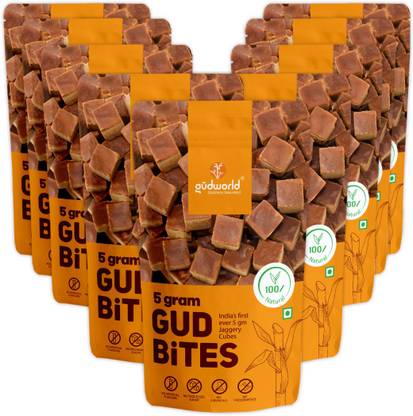 Gudworld 5 GRAM GUD BITES/JAGGERY CUBES (PACK OF 10) Block Jaggery