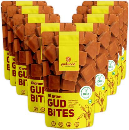 Gudworld 10 GRAM GUD BITES/JAGGERY CUBES (PACK OF 10) Block Jaggery