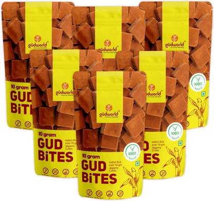 Gudworld 10 GRAM GUD BITES/JAGGERY CUBES (PACK OF 6) Block Jaggery