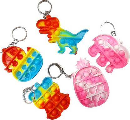 SARASI Cute Pop It, Anti-Stress Toy [Pack Of: 5, Random Color/Design] Key Chain
