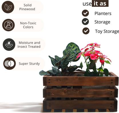 Its Beautiful Dark walnut crate solid wood plant stand Plant Container Set