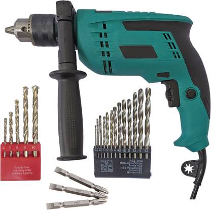 DUMDAAR Heavy 850W 13mm Drill machine with 5pc Masonry 13pc HSS drill bit 3pc Ph2 bit Pistol Grip Drill