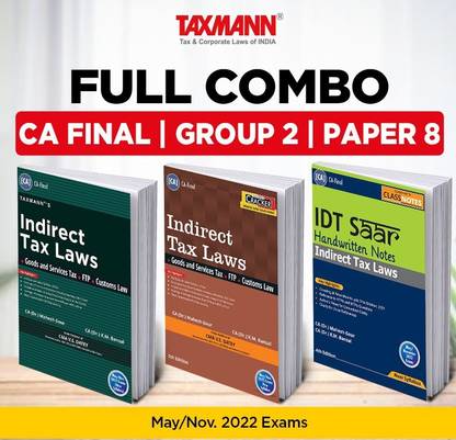 Taxmann's Full Combo For CA Final May/Nov. 2022 Exams – Paper 8 | Indirect Tax Laws (IDT) | TEXTBOOK, CRACKER & CLASS NOTES | 3 Books Set